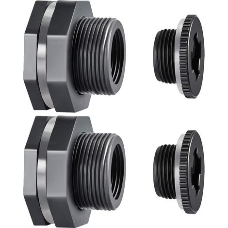 APEX 2 Pieces PVC Bulkhead Fitting with Plugs for Rain Barrels, Aquariums, Water Tanks, Tubs, Pools Dark Grey (1/5)