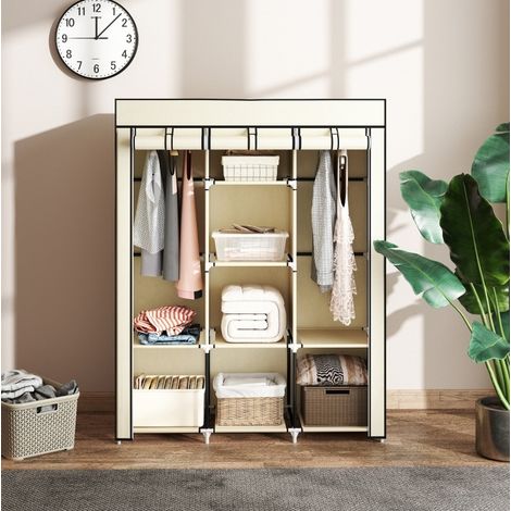 meuble rangement penderie tissu 125x43x162,5 blanc OKMYHOME (1/5)