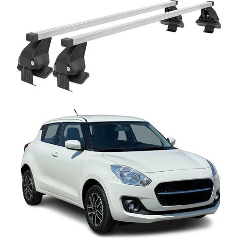 OMAC Dachträger Querträger Stahl für Suzuki Swift III 2017-2024 – Abschließbar – City-Crash-getestet – DIN 75302:2019 – ISO/PAS 11154:2006 – Max. 50 kg Silber (1/5)