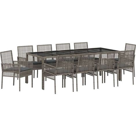 Maison Exclusive - Garten Essgruppe 11 pcs Grau Poly-Rattan