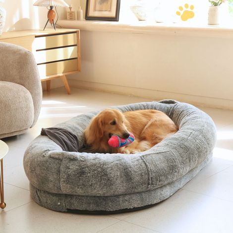 BingoPaw Large Human Dog Bed Pets Giant Beanbag Bed with Washable Fur Cover, Blanket (1/5)