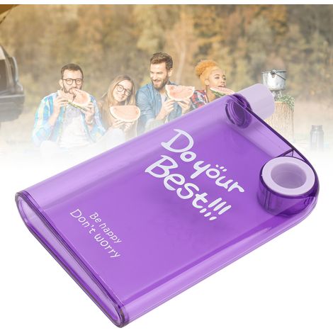 Bouteille d'eau plate/gobelet/bouteille d'eau carrée portable en plastique avec poignée à trou rond A5, violette. (1/5)