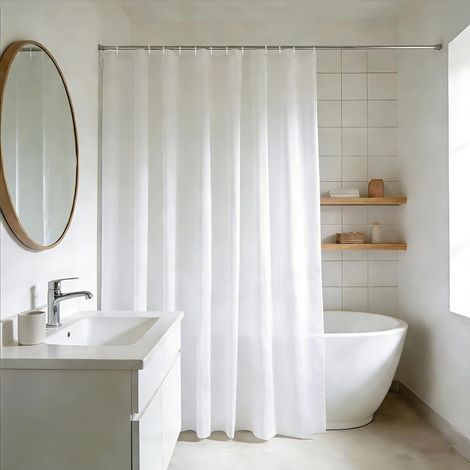 Rideau de Douche Extra Longueur Hauteur 240cm Blanc pour la Salle de Bain, Grand Rideau de Salle de Bain en Polyester Anti-moisissure, déperlant pour la Baignoire, Largeur 200 x Hauteur 240cm (1/5)