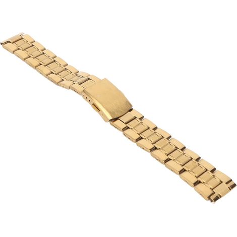 Correa de reloj de acero inoxidable, hebilla de doble cierre, correa de repuesto de metal para hombre y mujer, color dorado. (1/5)