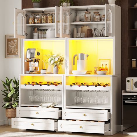 Armoire vitrine led 140x40x180cm avec portes vitrées incurvées éclairage app casier vin usb - mdf - blanc (1/5)
