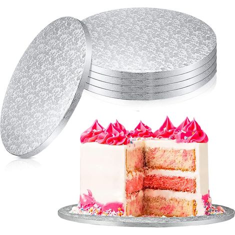 5 STK. Cake Board Rund (30cm/12inch, 12mm), Wiederverwendbarer Torten Untersetzer für Transport (Silber)