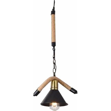 LUSTRE SUSPENDU EN CORDE DE CHANVRE E27 AVEC CLOCHES, STYLE RUSTIQUE ET VINTAGE (1/2)
