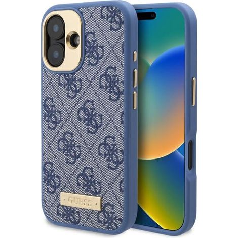 Funda rígida azul/azul para iPhone 16 Plus de 6,7 pulgadas de Guess GUHMP16MU4GPRB con placa de logotipo 4G y MagSafe. (1/5)