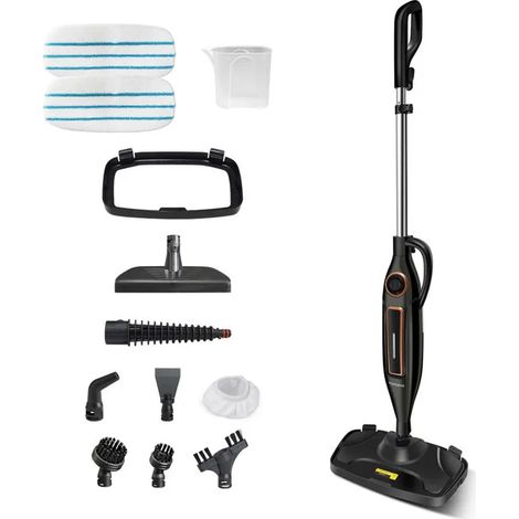 Balai vapeur 12 en 1 1250 W – Chauffage rapide 20s – Élimine 99.9% bactéries – 12 accessoires pour sols durs et tapis – Câble 5 m – Koticidsin