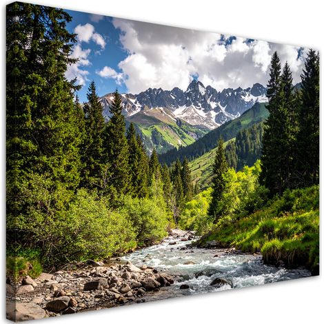 Wandbild Landschaft Berge Wald Fluss Natur 90x60 cm (1/5)