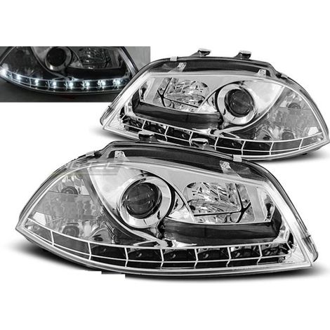 Paire de feux phares Seat Ibiza 6L 02-08 Daylight led chrome-27361786