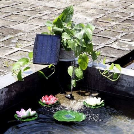 1 Pompe solaire fontaine, 9V 2.5W, débit 200 l/h, jet 120 cm, 3 buses, bassin jardin (1/5)