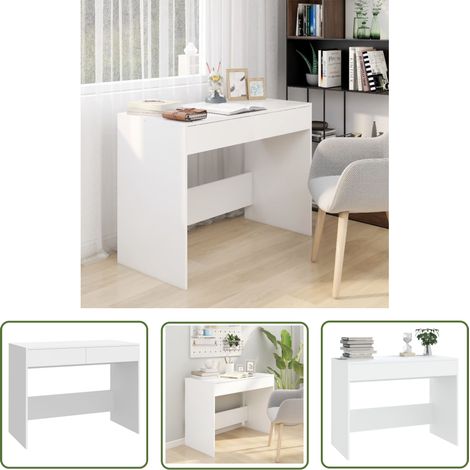 The Living Store Bureau Blanc 101x50x76,5 cm Aggloméré - Bureau Blanc - Bureau Informatique - Meuble De Bureau - Table De Travail - Espace De Travail (1/6)