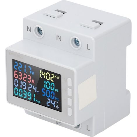 Compteur d'énergie monophasé 63A avec écran LCD couleur, multimètre voltage courant, voltmètre ampèremètre, sécurité coupure de courant (1/5)