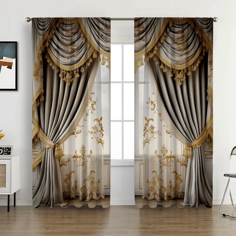 Rideaux De Noël - Impression Numérique - 150 x 166 cm - Pour Salon Ou Chambre - Lot De 2 (1/5)