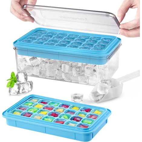 Eiswürfelform mit Deckel und Behälter, 56 Stück, blau, auslaufsicher, mit Schaufel (1/5)