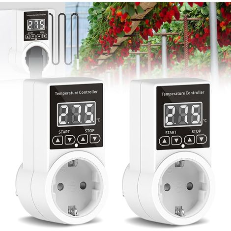 2 PCS Thermostat Steckdosen, Digitaler Temperaturregler 230V, Heizung Kühlen Thermostat mit Fühler Sonde LCD Bildschirm Digital Steckerthermostat für Gewächshaus Aquarium Terrarium Reptilien (1/5)