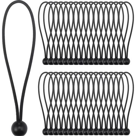 Tendeur Élastique, 35×Noir Bungee Tendeur Boule(20CM) Corde Elastique pour Bache, Elastique Crochet Portable Durable pour bannière, Bâches, Pavillons, Tentes (1/5)
