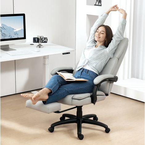 CHICFURN Silla de oficina ergonómica 68,5 x 68,5 x 121 cm de polipiel gris claro (1/5)