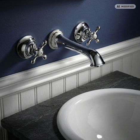 PaulGurkes Robinet de lavabo encastré 3 trous pour baignoire Nostalgie Retro (1/5)