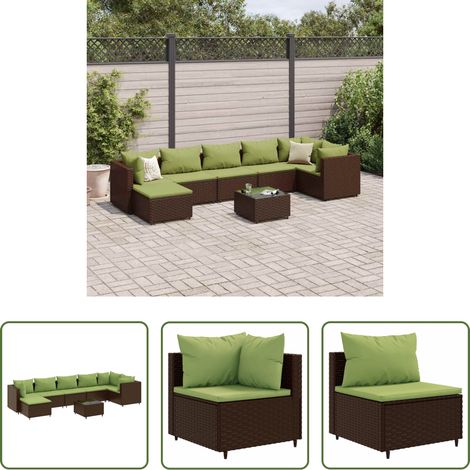 Terrassenmöbel - 8-tlg. Garten-Lounge-Set mit Kissen Braun Poly Rattan (1/5)