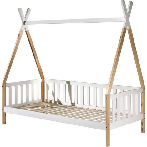 Lit Enfant & Barrière Pin Massif "Tipi" 90x200cm Blanc (1/5)