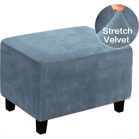 Housse extensible pour pouf, housse de tabouret, housse de protection pour repose-pieds, housse en velours pour pouf (XL, bleu) (1/5)