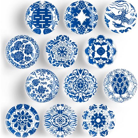 Aimants pour Réfrigérateur, 12 Pièces Aimants pour Tableau Blanc, Magnet de Réfrigérateur Décoratif pour Réfrigérateur (Porcelaine Bleue et Blanche) (1/5)