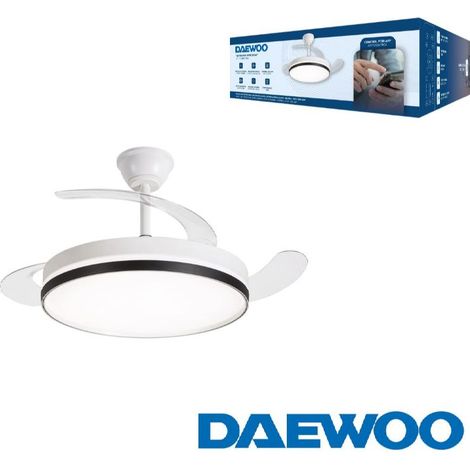Ventilador daewoo de techo 42p-aspas retractiles-motor 30w led 36w-3 temp-control app