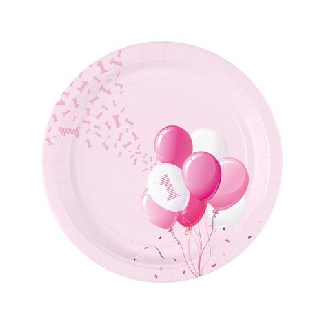 Bigiemme Piatto Carta D 18 Cm 1 Compleanno Palloncini Rosa Cf 8 Pz (1/3)