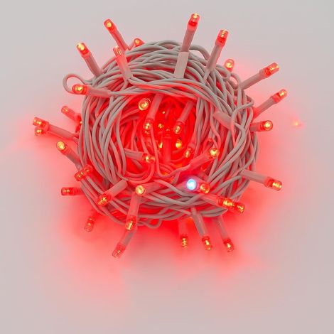 ETTROIT 100 LED-Lichterkette, 10 m, rotes Licht, weißes Kabel, IP65, ausziehbar, Blitzeffekt, Weihnachtsgirlande, Geschäfte, Balkon