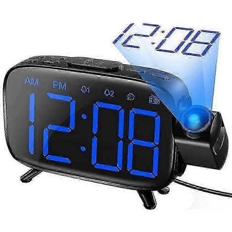 Radio-réveil projecteur avec projecteur à 180°, 7 sonneries, double alarme, fonction snooze, affichage LED à luminosité réglable, alarme de 26 secondes. (1/5)