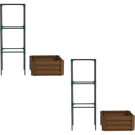 2er-Set hochbeet mit Rankgitter Pflankasten mit Rankhilfe, offener Boden, wetterbeständig, 61 cm x 61 cm x 140 cm, Braun