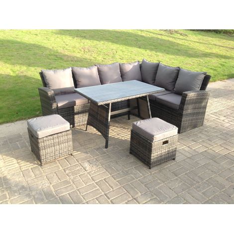 Fimous Hochlehniges Rattan-Ecksofa Set Esstisch Möbel Dunkelgrau Gemischt (1/3)
