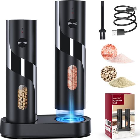 Molino Electrico Para Pimienta - Capacidad 110 G - Mecanismo De Molienda Ceramico Ajustable - Base De Carga Integrada - Para Cocina Y Barbacoa (1/5)