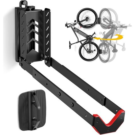 Support Mural Vélo Pivotant, Charge 35 kg Rangez votre vélo sans le soulever, pivotez-le contre le mur pour gagner de la place dans les petits espaces. (1/5)