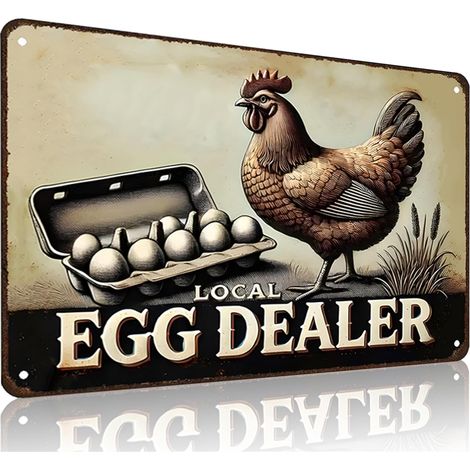 Cadeaux de poulet drôles, Plaque en étain "Détendez-vous, concessionnaire d'œufs local", pour la maison, la ferme, le poulailler, la cuisine de la ferme, le jardin 20x30 cm (1/5)