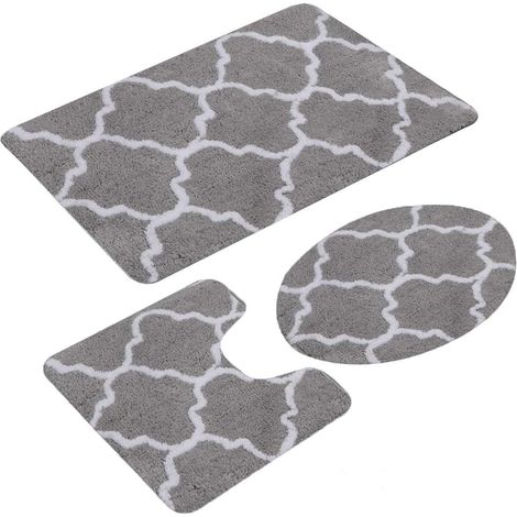 Set of 3 super absorbent non-slip bath mats for bathroom, shower, bedroom, living room (grey) (1/5)
