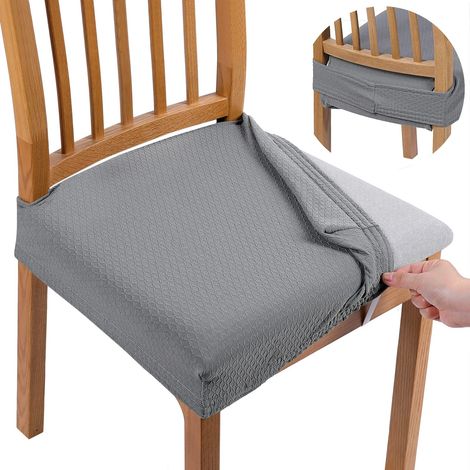 Lot de 4 Housses de chaise, tissu jacquard extensible, motif losanges, antidérapante, pour salle à manger (1/5)