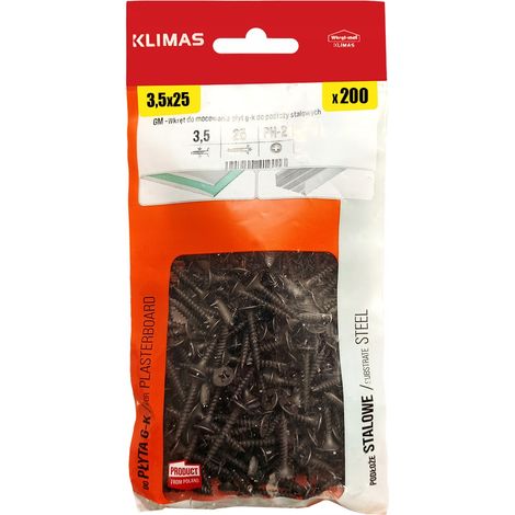 Vis Pour Plaques De Plâtre Métal Klimas, 3.5 x 25 mm, Noires PH2 Phosphatées, Boîte 200 Pièces (1/5)