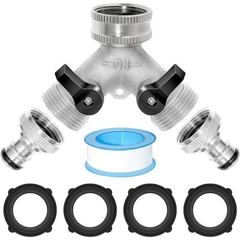 2-Wege-Wasserverteiler (3/4") – Y-förmiger Verteiler – Wasseranschluss für 2 Geräte mit separatem Schalter – Für Waschmaschine, Küche, Garten, Rasen (1/5)