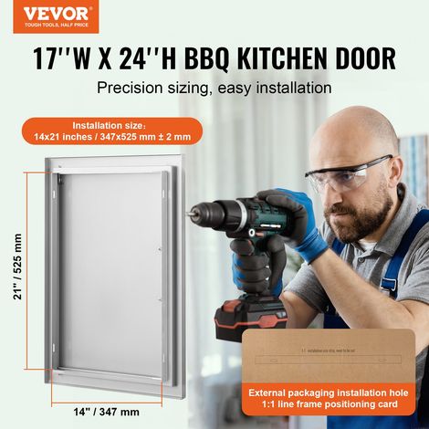 Porte d'Accès pour Barbecue, Simple Porte de Cuisine Extérieure 432x610x46 mm, Porte Encastrée en Acier Inoxydable Réversible, avec Poignée, pour Îlot de Barbecue, Placard Extérieure, Jardin (1/5)