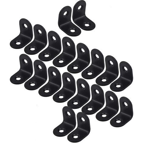20 soportes de esquina de acero inoxidable, 20 x 20 mm, soporte de esquina de 90 grados, soporte de esquina en ángulo recto, gabinete, silla, mesa, negro (1/5)