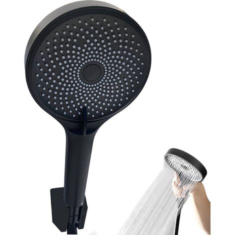 Pommeau de douche noir, douche à main universelle, pommeau de douche grande, set de douche, douche ronde avec 3 modes de jet réglable, convient pour salle de bain et sauna (1/5)