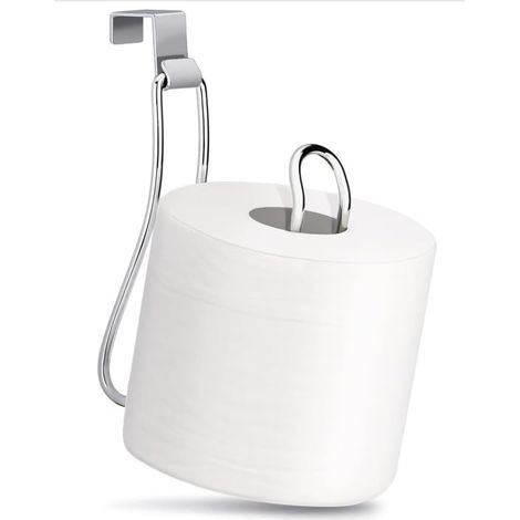 Porte-papier toilette basique au-dessus du réservoir – Chrome – Rangement pour rouleau de papier toilette suspendu pour réservoir ou porte de placard – Sans perçage Accessoire de salle de bain pour (1/4)