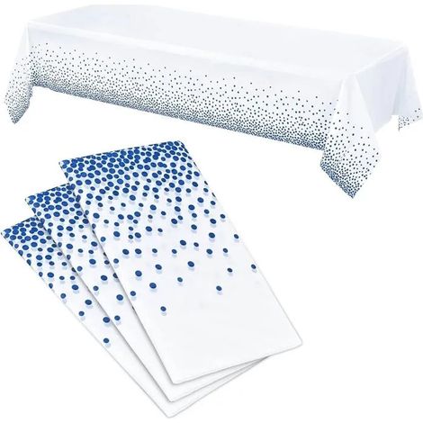 Nappe Jetable Anniversaire Blanche et Bleue à Pois, 137 x 274 cm, 3 Pièces (1/4)