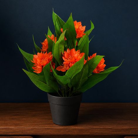 18cm Artificial Freesia Plant Orange Flowering Premium (1/5)