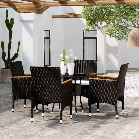 Ensemble Table et Chaise de Jardin 5 pcs - Mobilier de salle à manger de jardin Résine tressée Noir BV244388 - BonneVie (1/5)