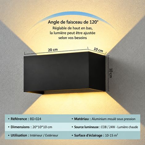 Applique murale LED extérieure étanche longue 24W noire lumière blanche angle réglable noir 24 réf 8172 21 × 11 × 11 cm 850 g – Livraison gratuite