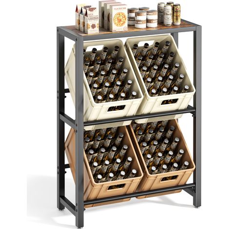 Étagère à 4 caisses à boissons avec étagère, en métal, stable et peu encombrante avec 2 niveaux pour bière, eau, boissons, pour salon, cuisine et cave (1/5)
